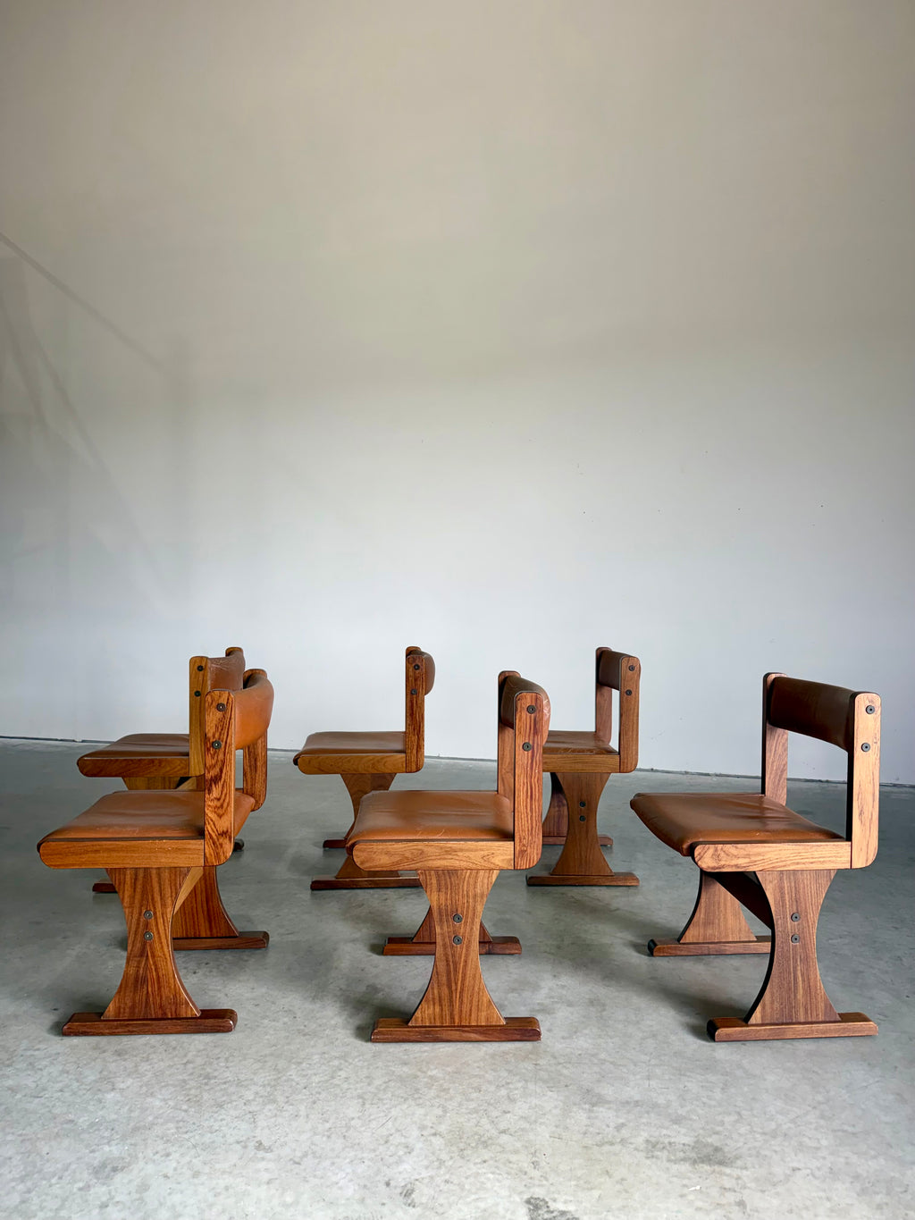 Set of 6 Danish Rosewood and Caramel Leather Gangso Mobler Dining Chairs