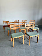 Henning Kjaernulf Danish Oak Carved Back Dining Chairs, Set of 9