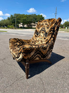 Mid Century Modern Castro Convertible High Back Velvet Lounge Chair and Ottoman Set