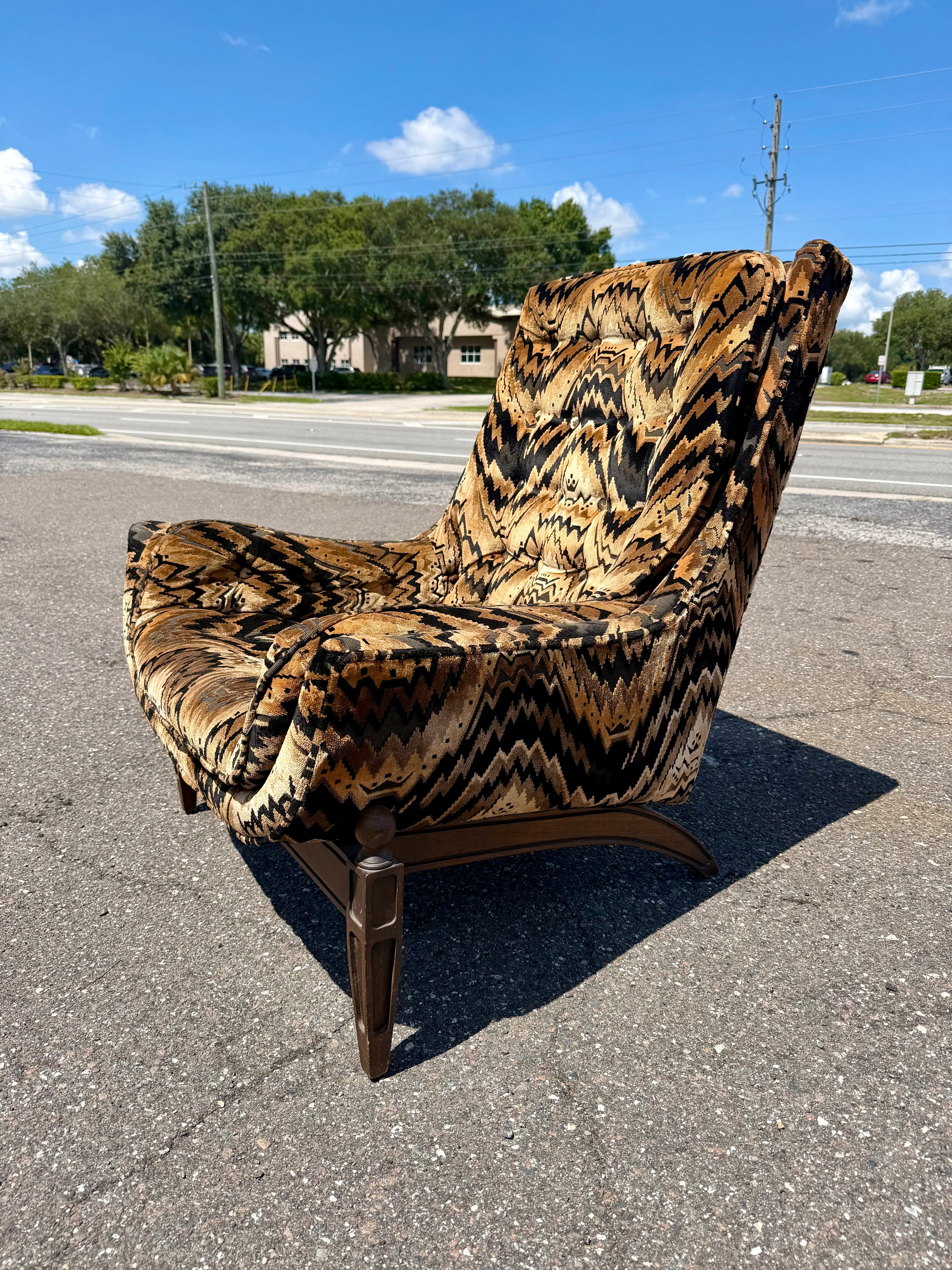 Mid Century Modern Castro Convertible High Back Velvet Lounge Chair and Ottoman Set