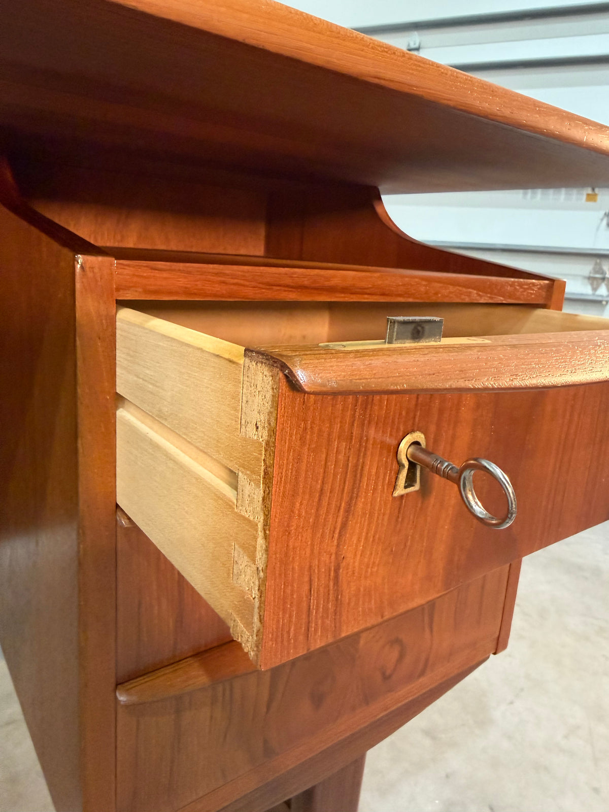 Danish Mid Century Modern Teak Floating Top Desk
