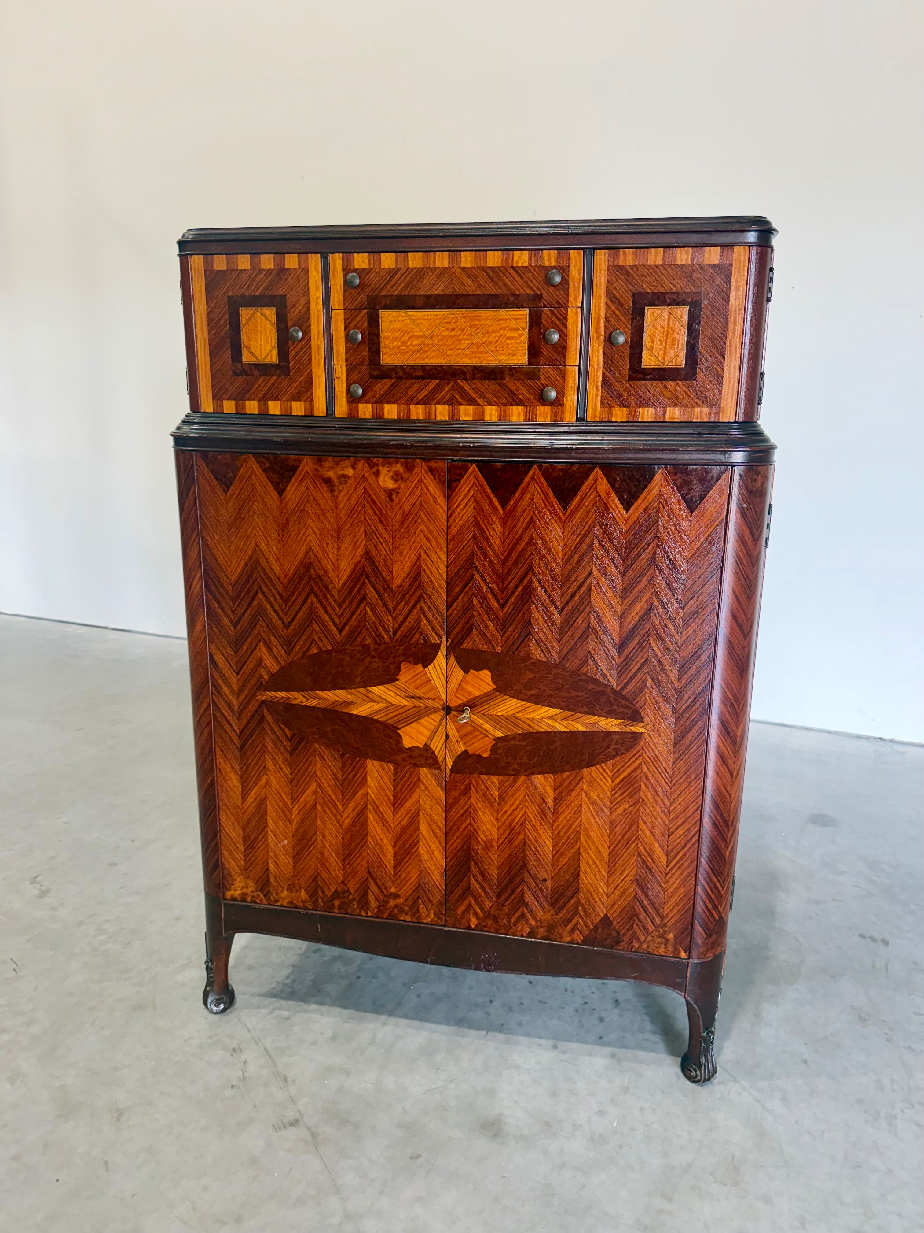 Handsome Art Deco Marquetry Chiffonier Gentlemen’s Chest