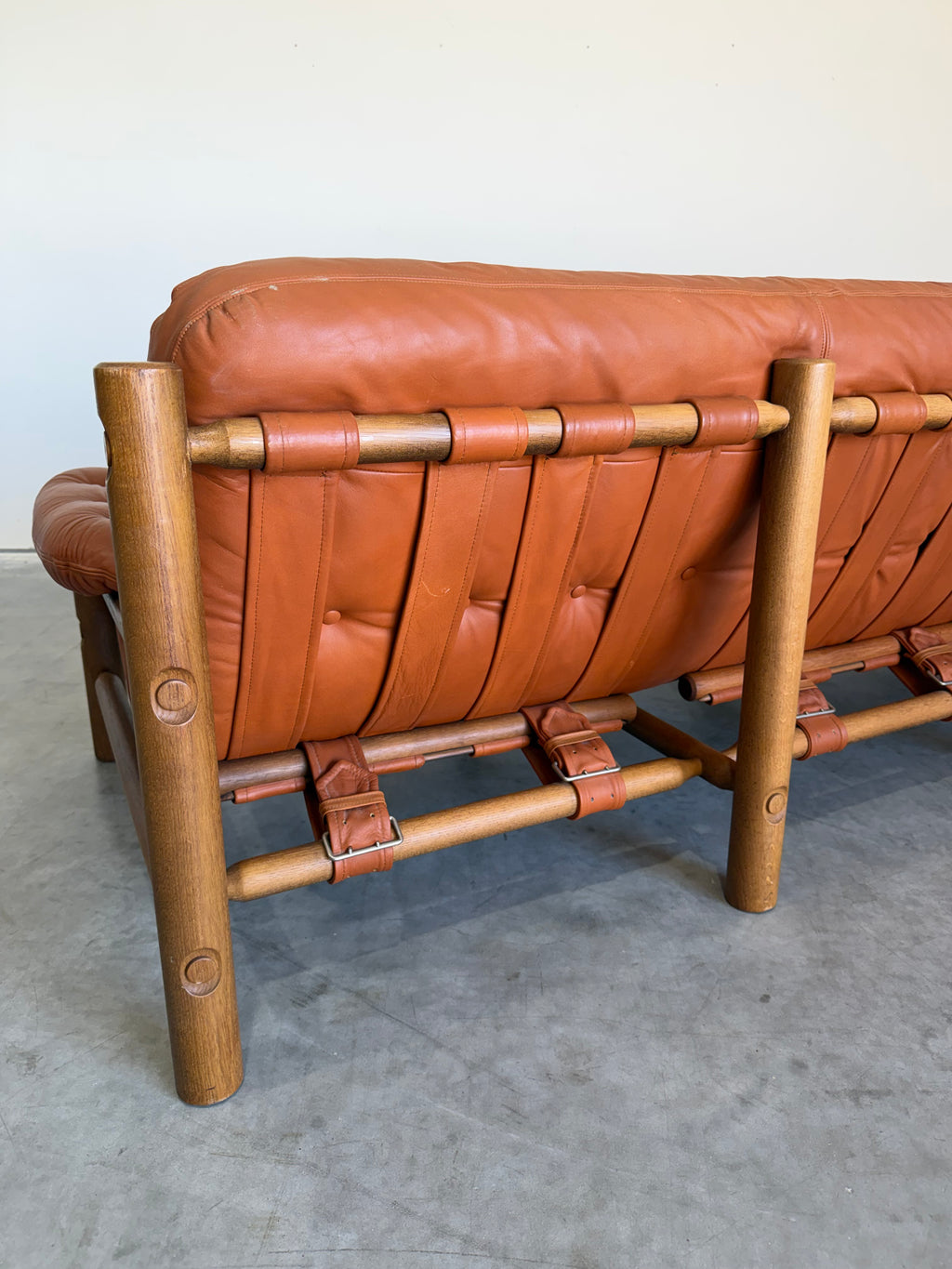 Brazilian Modernist Style Sofa in Cognac Leather and Oak