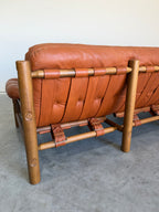 Brazilian Modernist Style Sofa in Cognac Leather and Oak