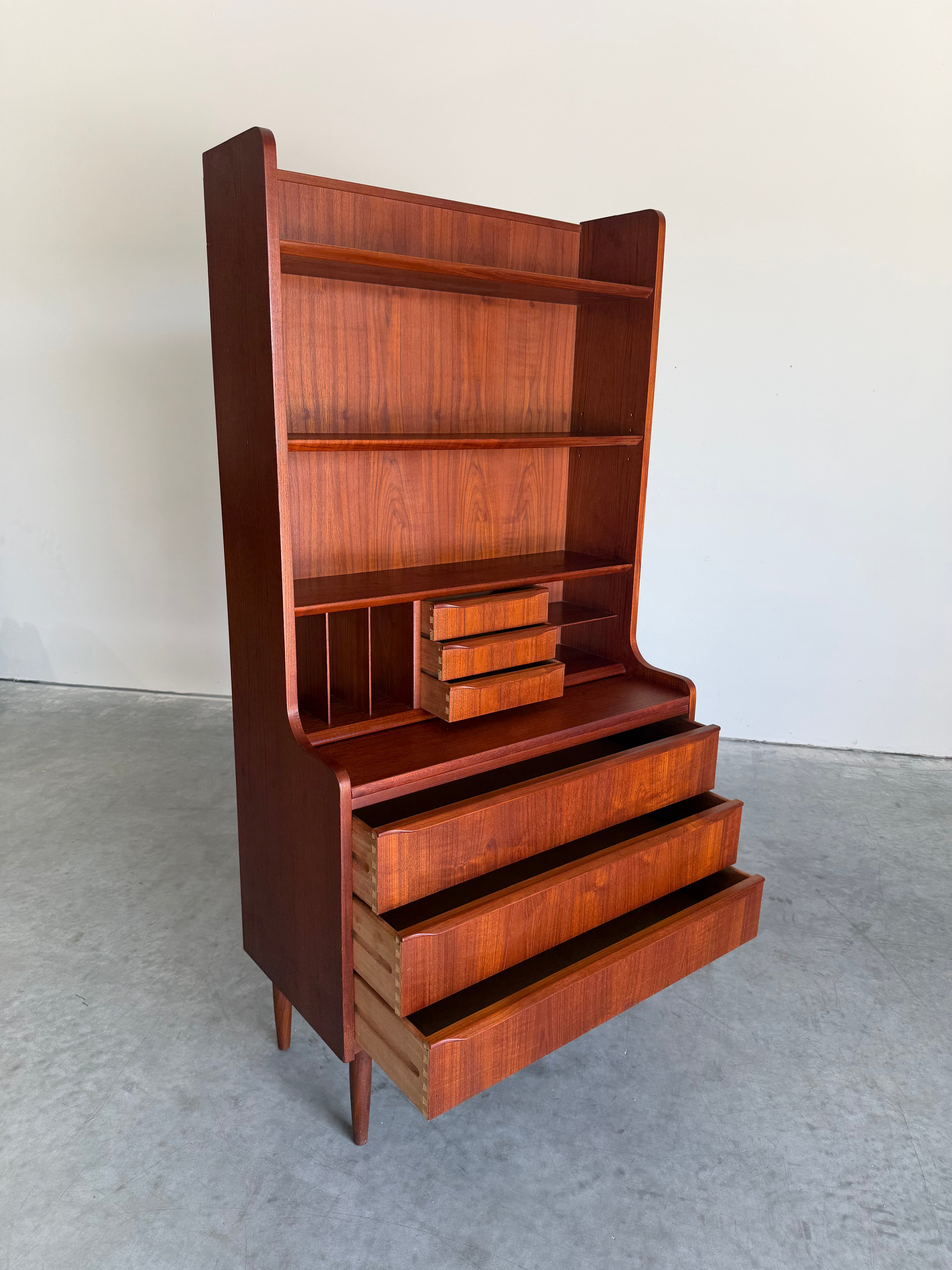 Mid Century Danish Teak Secretary Bookcase