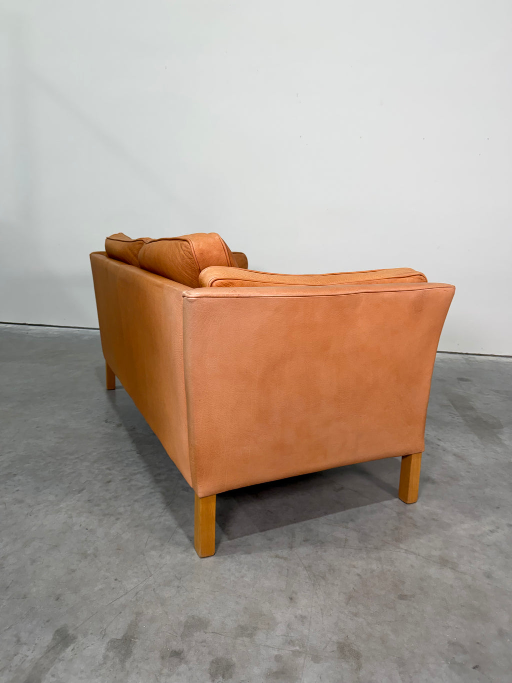 Vintage Mid Century Danish Caramel Leather Mogens Hansen Loveseat