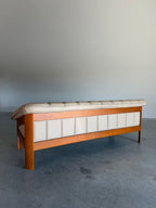 Vintage Norwegian Beige Leather and Teak Sofa by Hjellegjerde Møbler
