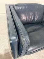 Vintage Navy Leather 2 Seat Sofa by Borge Mogensen