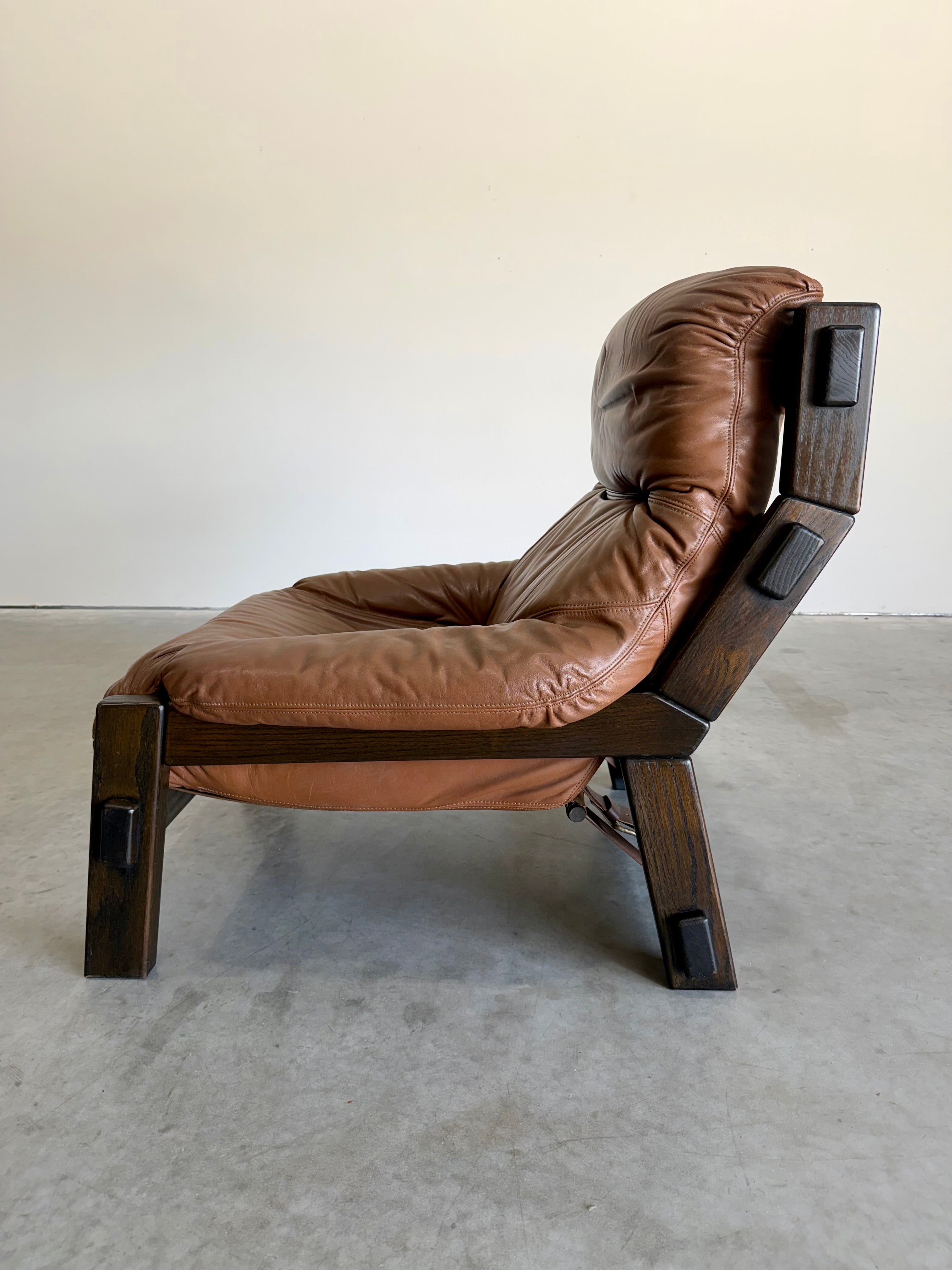 Vintage Dutch Brutalist Leather Lounge Chair