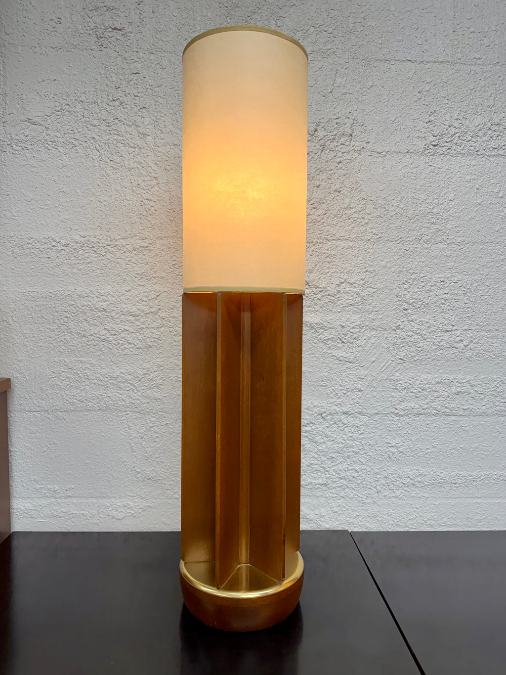 Mid Century Modern Modeline Style Walnut and Brass Table Lamp
