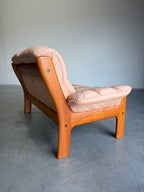 Vintage Ekornes Montana Pale Pink Leather and Teak 2 Seat Sofa