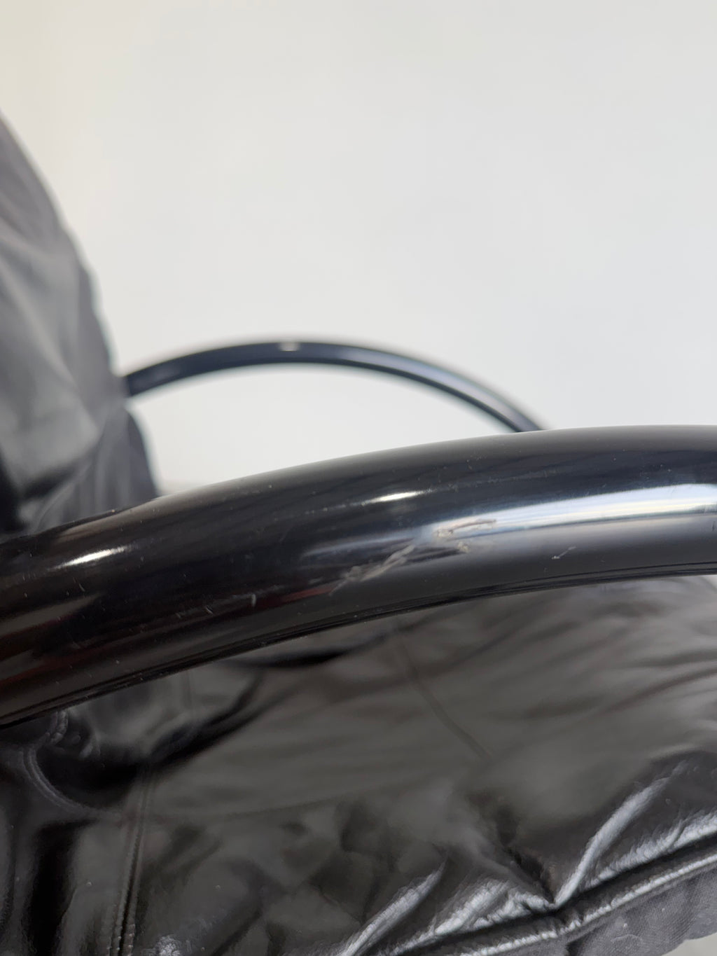 Vintage Post Modern Black Tubular Metal and Leather Rocker