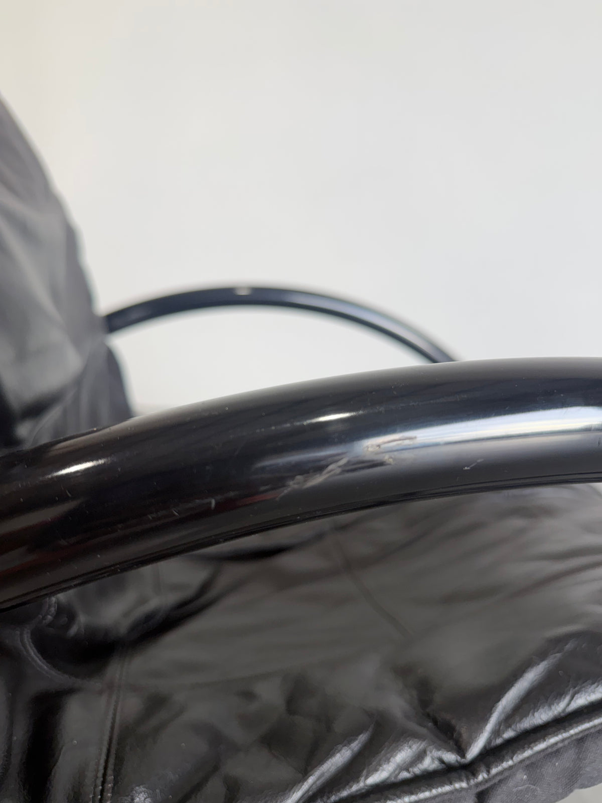 Vintage Post Modern Black Tubular Metal and Leather Rocker