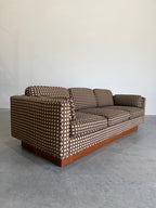 Mid Century Modern Mod Circles Print Plinth Base Sofa