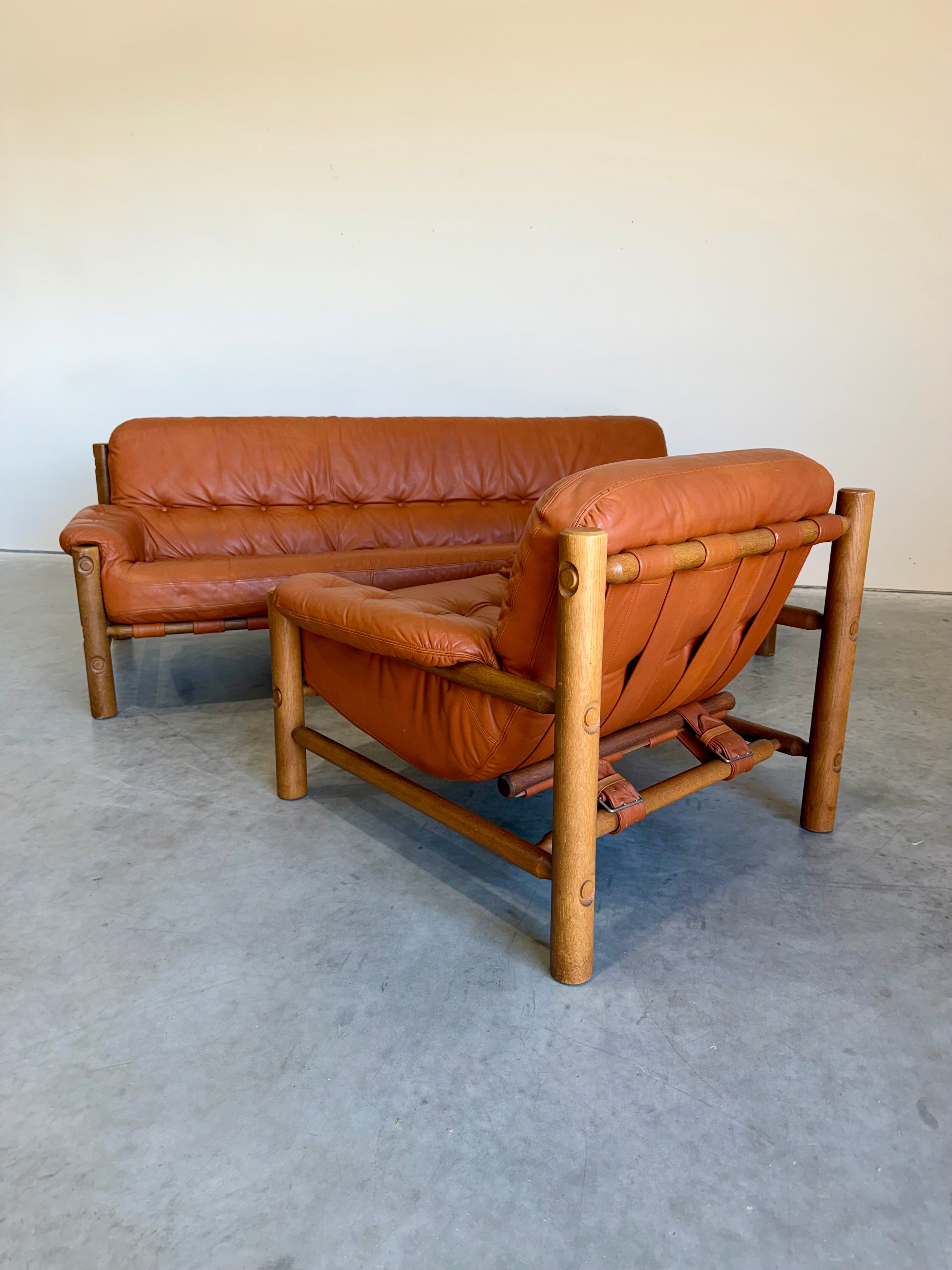 Brazilian Modernist Style Lounge Chair in Cognac Leather and Oak