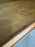 Mid Century Danish Oak Henning Kjaernulf Style Carved Front Tall Sideboard