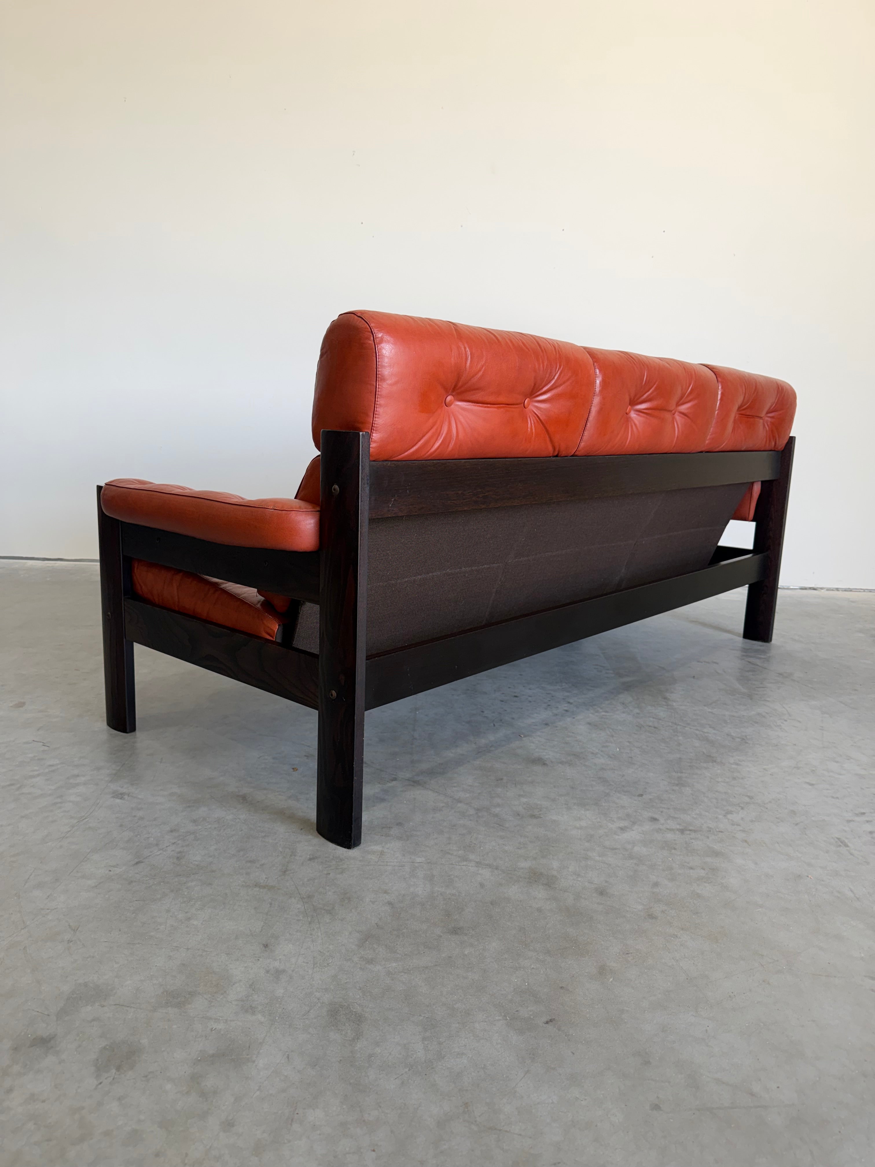 Vintage 3 Seat Orange Leather Sofa by Ekornes Norway
