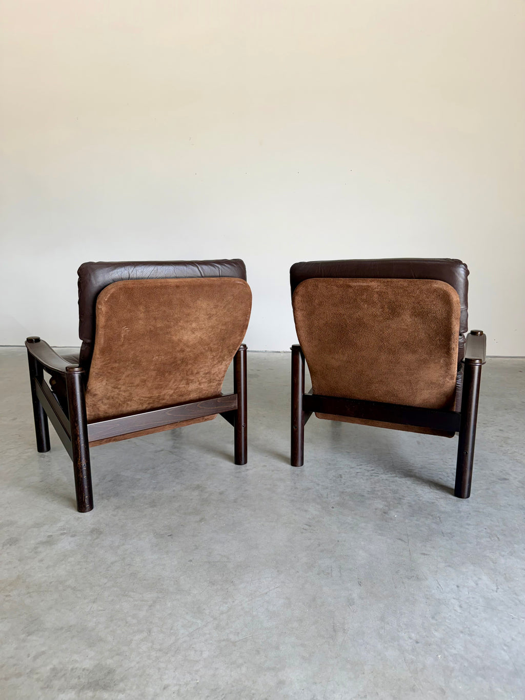 Vintage 1970’s Danish Leather and Suede Lounge Chair Pair