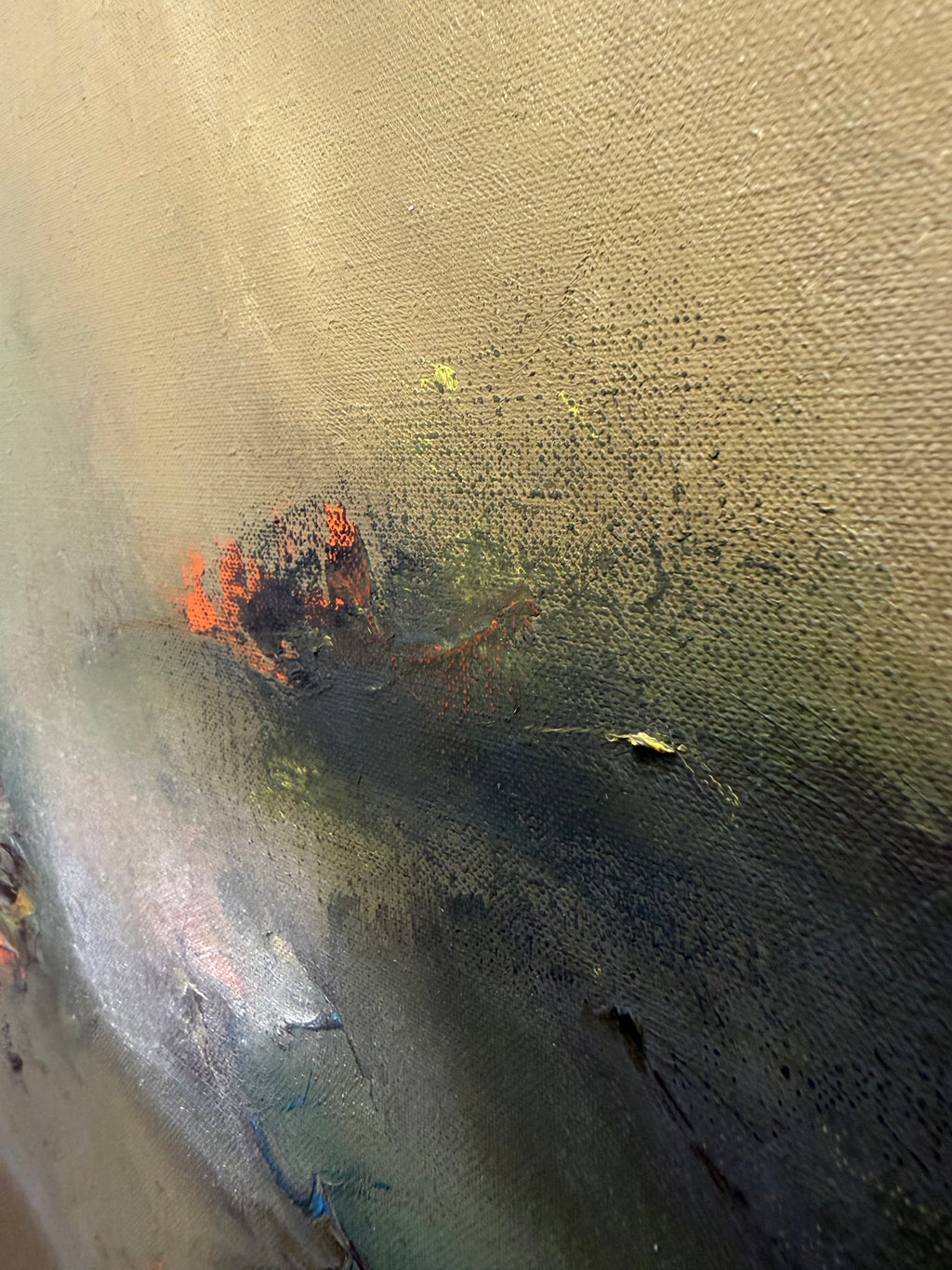 Large Mid Century Original Moody Abstract Landscape Painting, Oil on Canvas