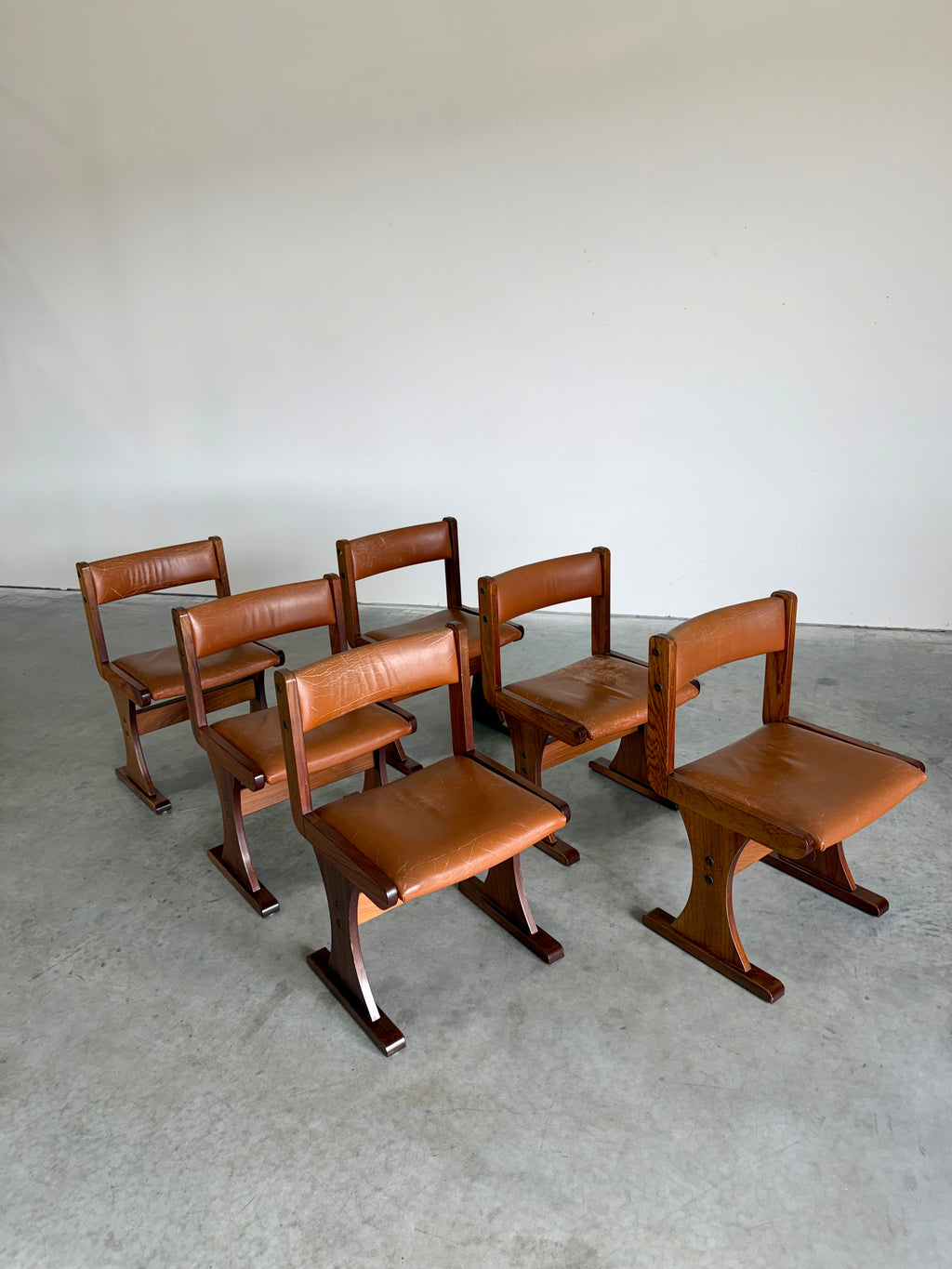 Set of 6 Danish Rosewood and Caramel Leather Gangso Mobler Dining Chairs