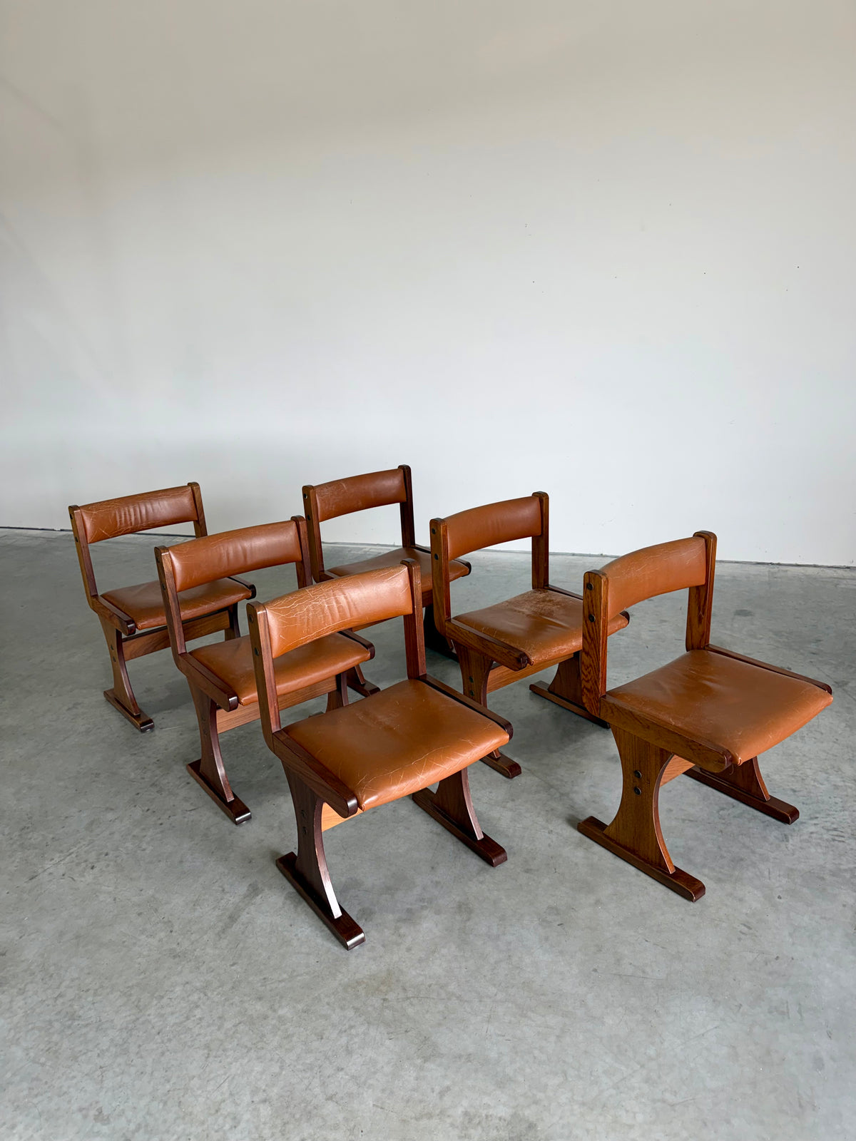 Set of 6 Danish Rosewood and Caramel Leather Gangso Mobler Dining Chairs