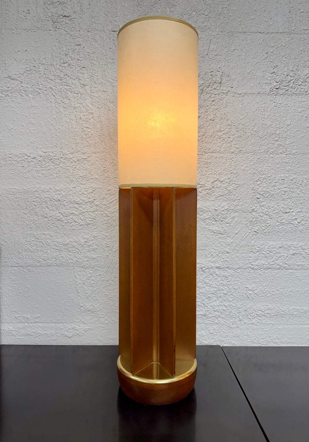 Mid Century Modern Modeline Style Walnut and Brass Table Lamp