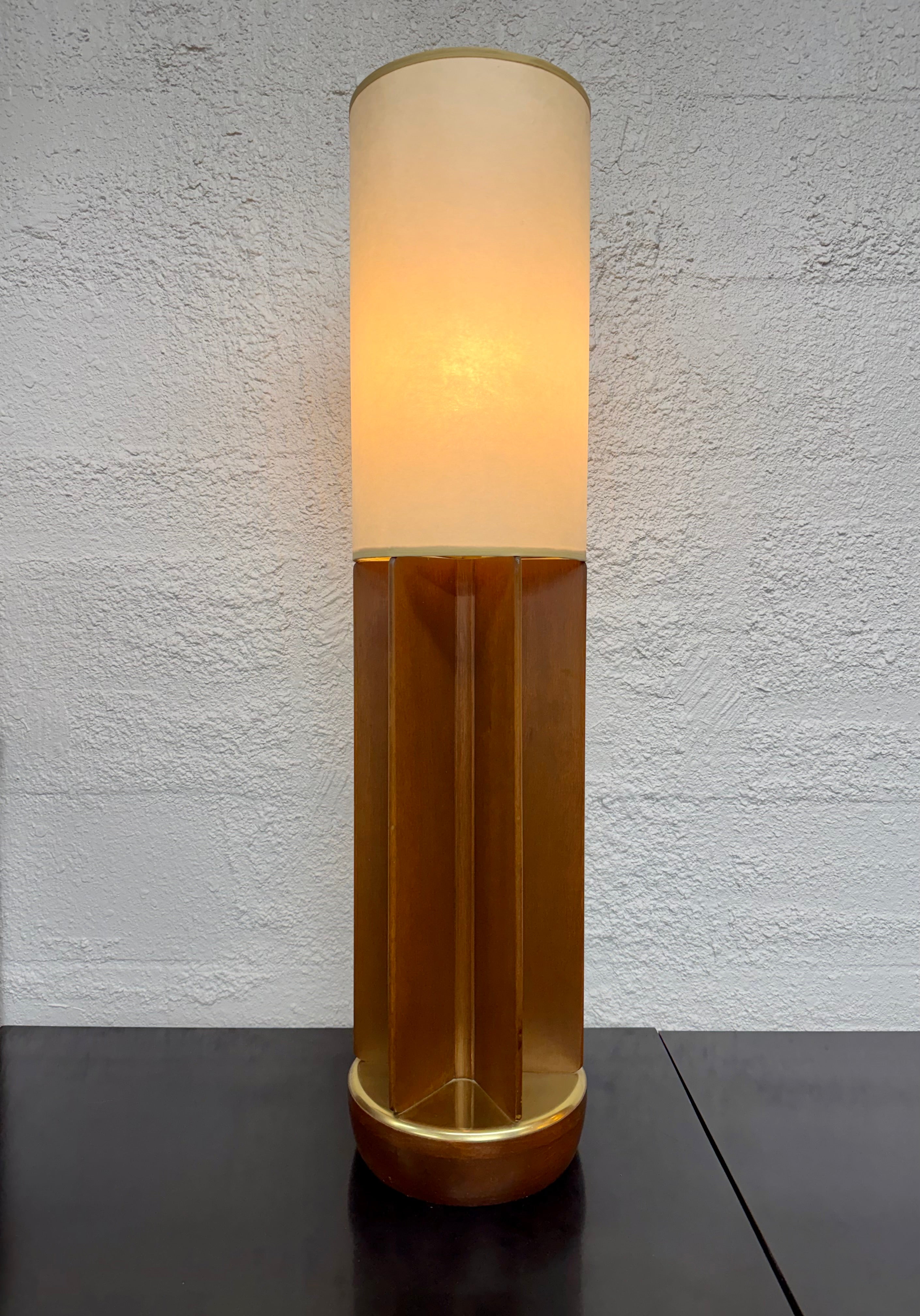 Mid Century Modern Modeline Style Walnut and Brass Table Lamp