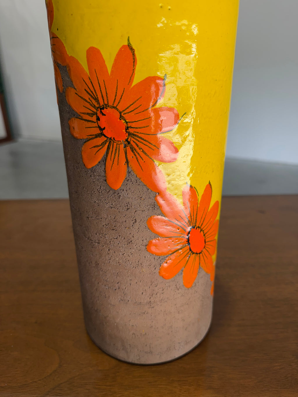 Mid Century Aldo Londi Bitossi Yellow and Orange Flowers Vase