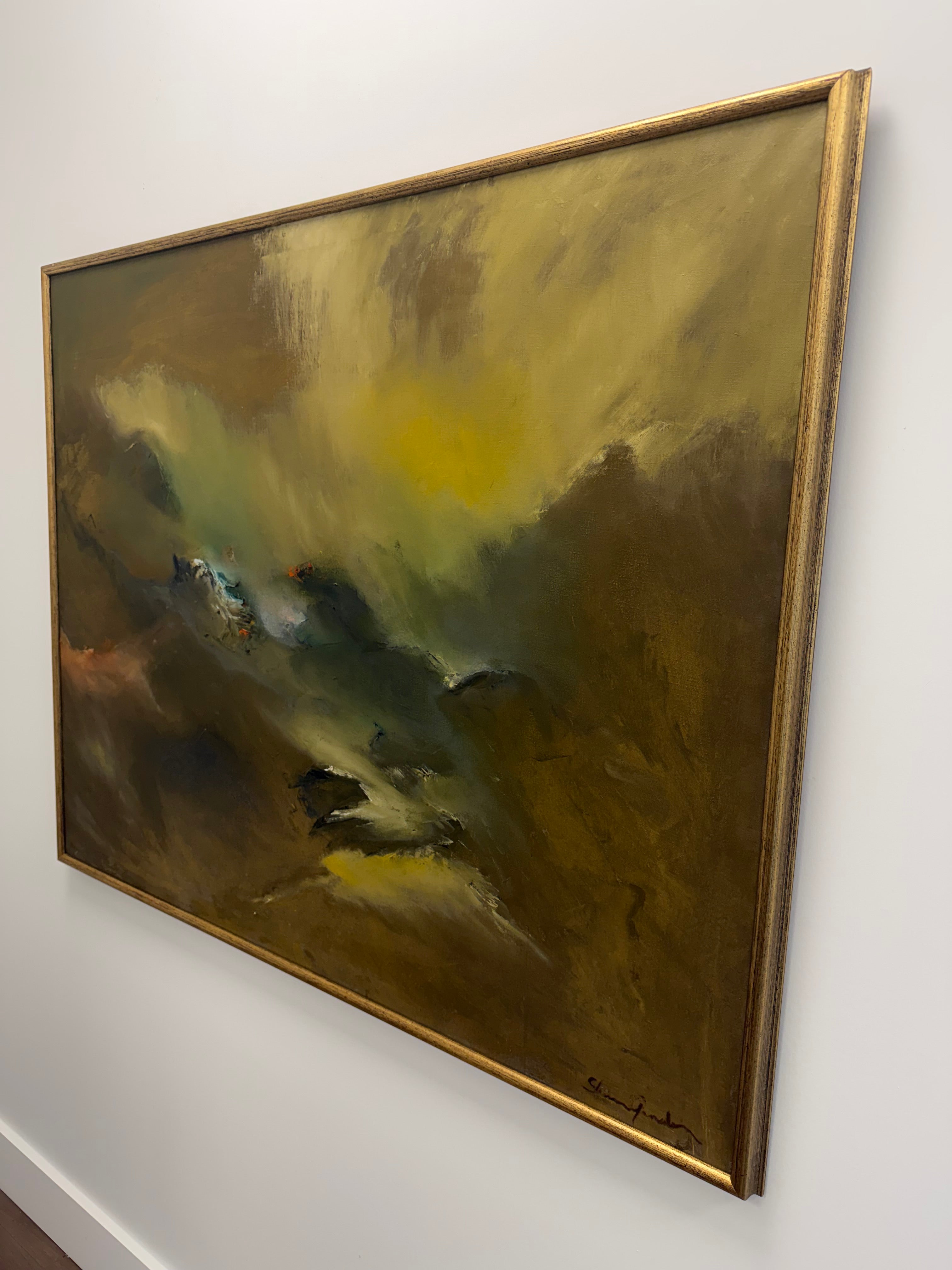 Large Mid Century Original Moody Abstract Landscape Painting, Oil on Canvas