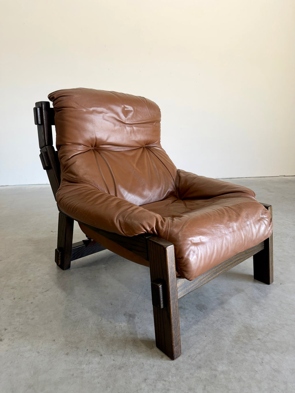 Vintage Dutch Brutalist Leather Lounge Chair