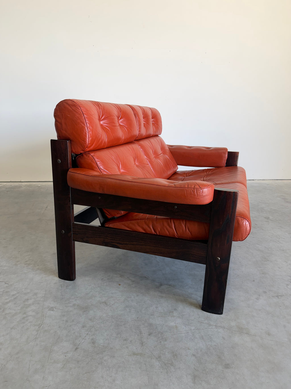 Vintage 2 Seat Orange Leather Sofa by Ekornes Norway