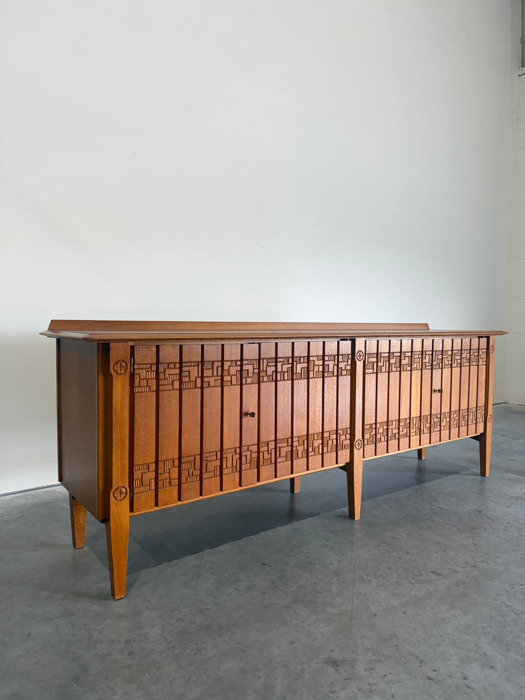 Mid Century European Brutalist Oak Credenza