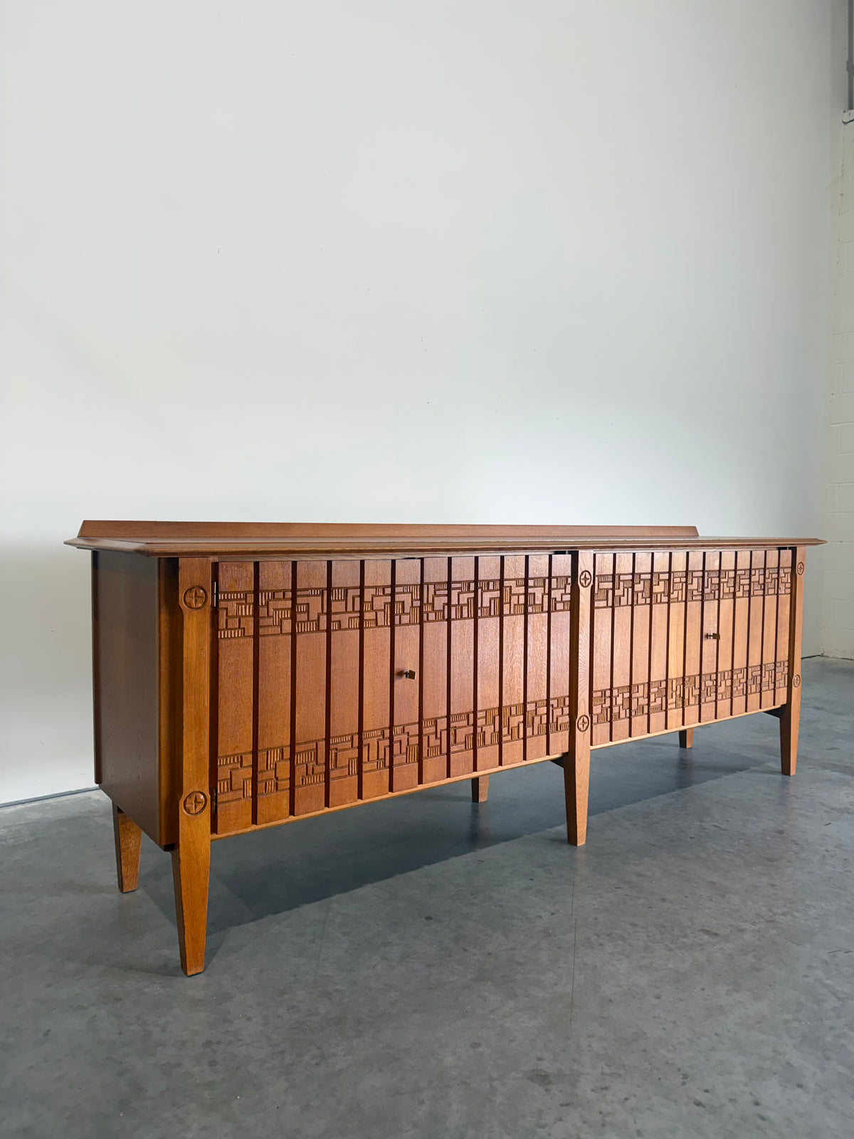 Mid Century European Brutalist Oak Credenza