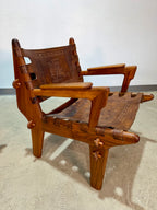 Pair of Mid Century Hand Tooled Leather Angel Pazmino Safari Lounge Chairs