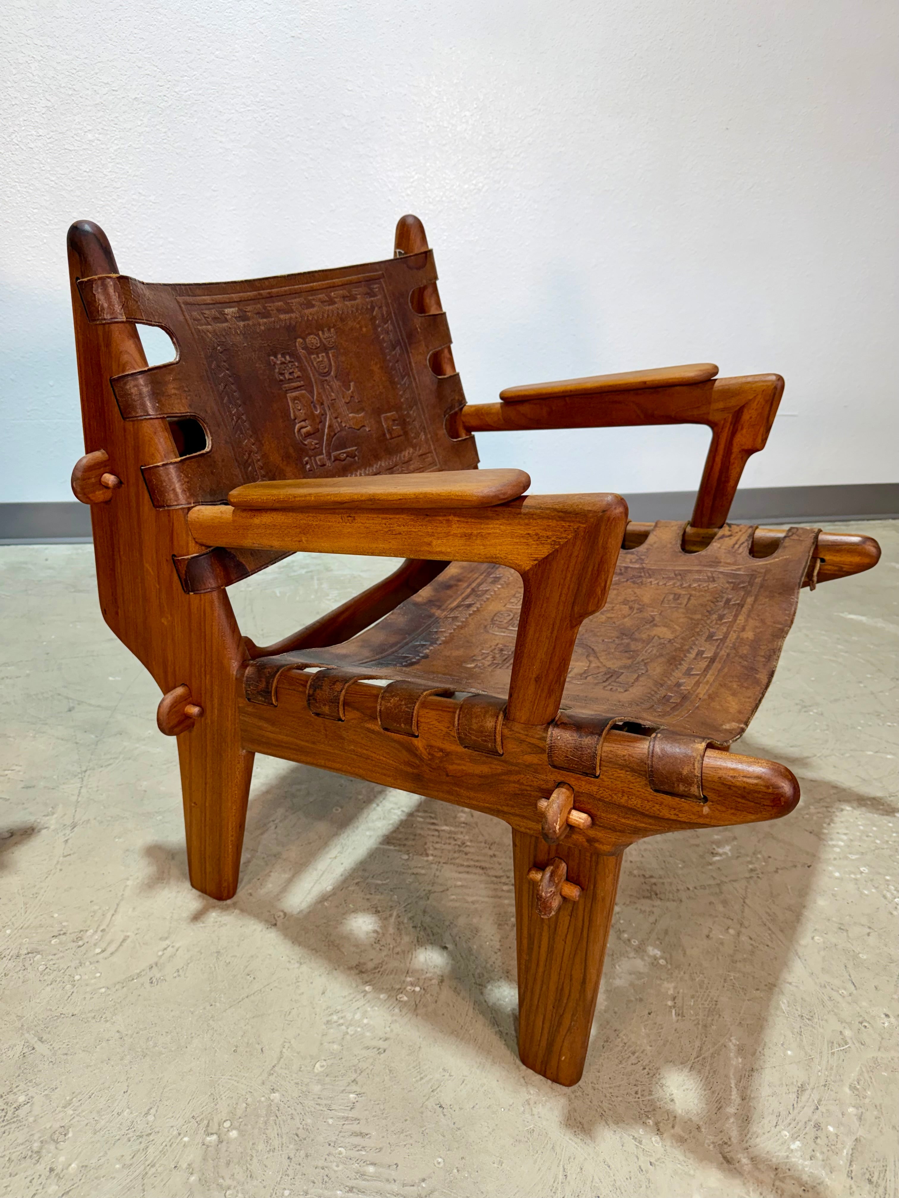 Pair of Mid Century Hand Tooled Leather Angel Pazmino Safari Lounge Chairs