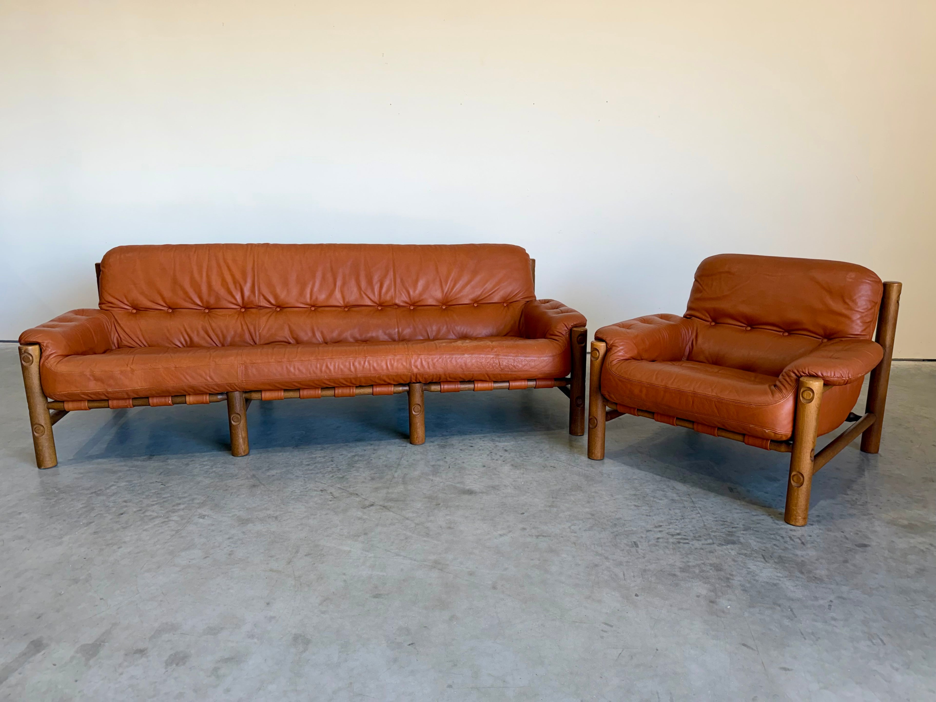 Brazilian Modernist Style Lounge Chair in Cognac Leather and Oak