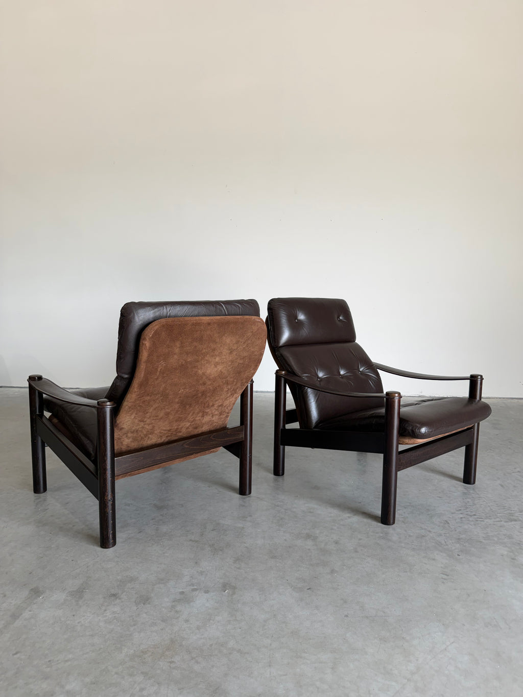 Vintage 1970’s Danish Leather and Suede Lounge Chair Pair