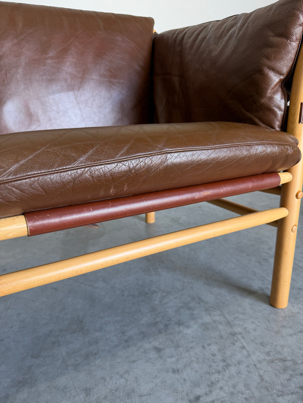 Vintage Arne Norell Ilona Safari Loveseat in Brown Leather