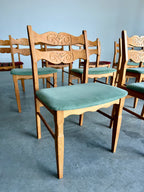 Henning Kjaernulf Danish Oak Carved Back Dining Chairs, Set of 9