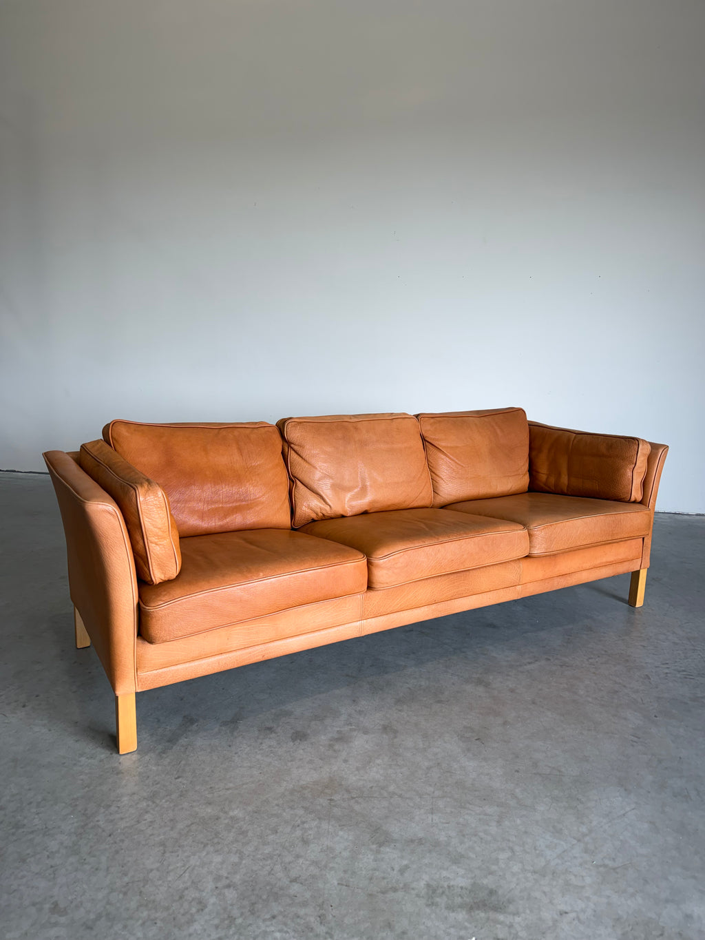 Vintage Mid Century Danish Caramel Leather Mogens Hansen Sofa