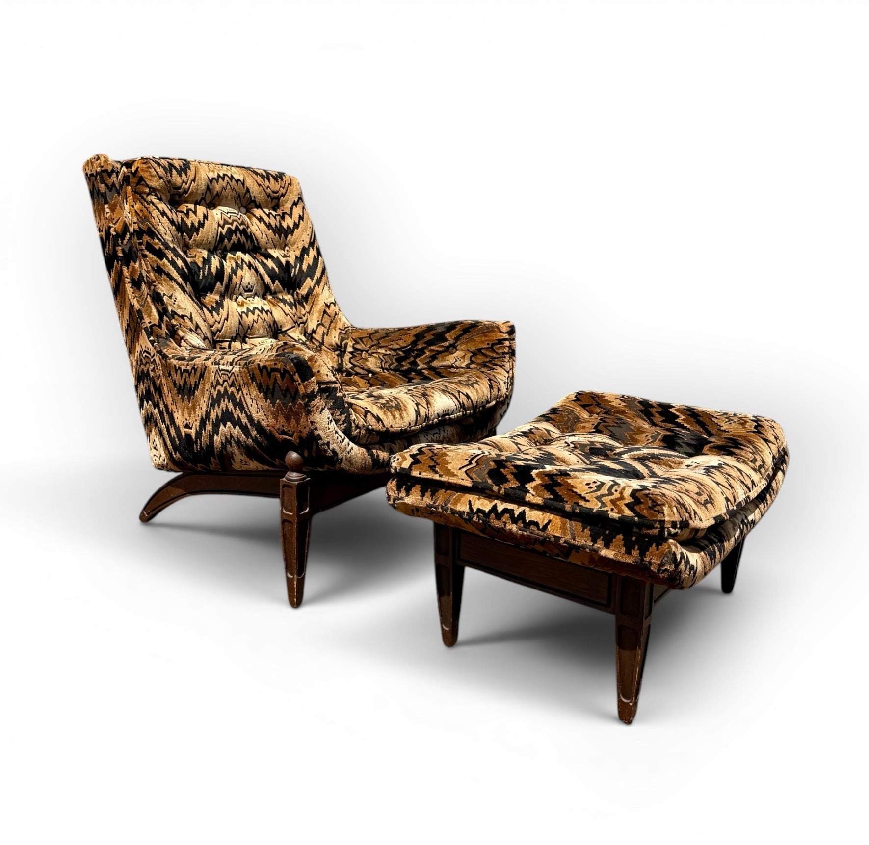 Mid Century Modern Castro Convertible High Back Velvet Lounge Chair and Ottoman Set