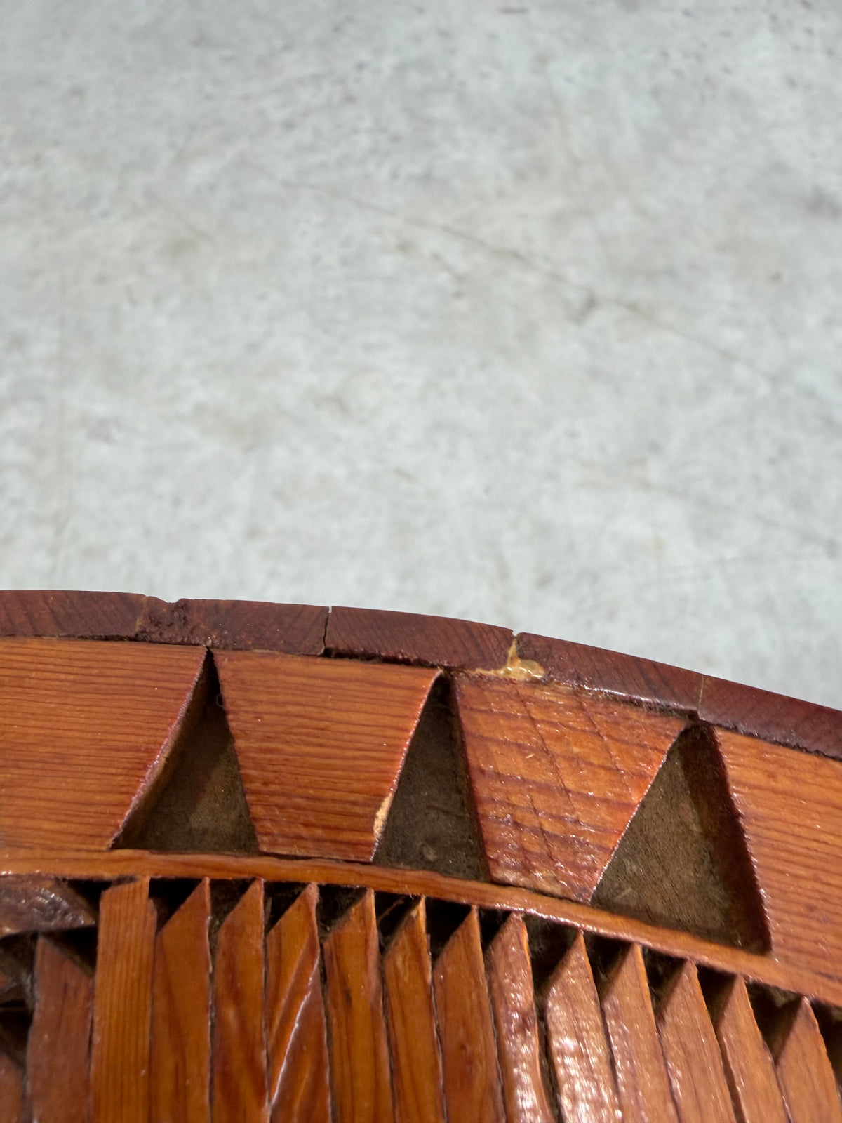 Vintage Tramp Art Chess Top Occasional Side Table, Matchstick Style