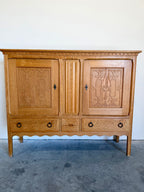 Mid Century Danish Oak Henning Kjaernulf Style Carved Front Tall Sideboard