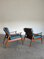 Pair of Mid Century Modern Danish Style Slat Back Lounge Chairs