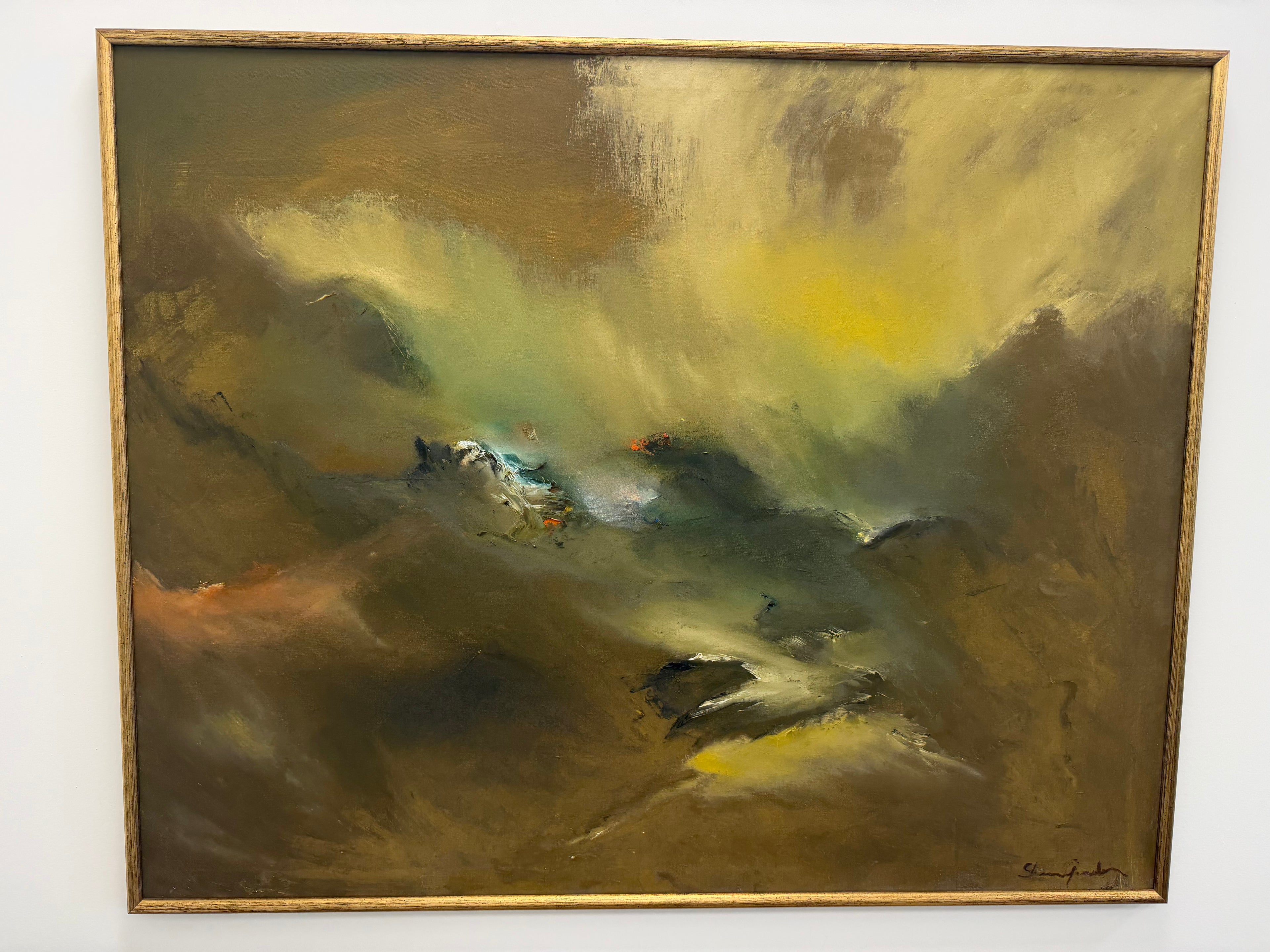 Large Mid Century Original Moody Abstract Landscape Painting, Oil on Canvas