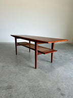 Mid Century Danish Teak and Cane Coffee Table with Magazine Rack