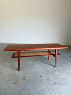 Mid Century Danish Teak and Cane Coffee Table with Magazine Rack