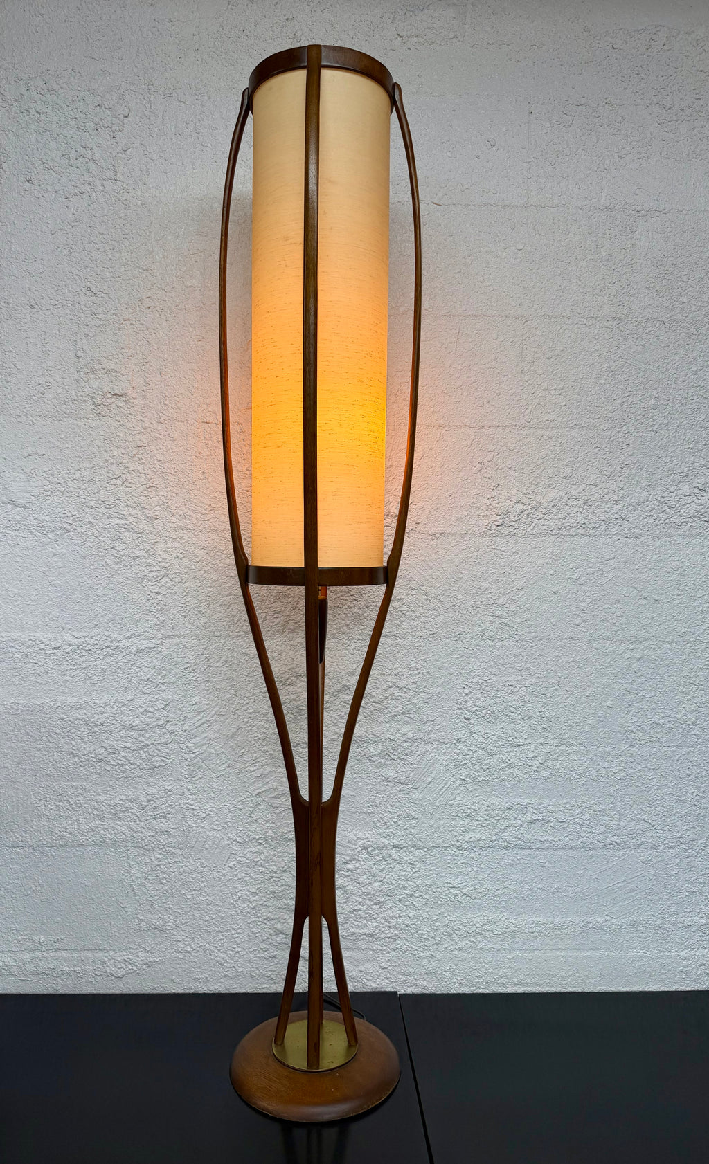 Mid Century Modern Modeline Sculptural Wood and Brass Floor Lamp by Arthur Jacobs