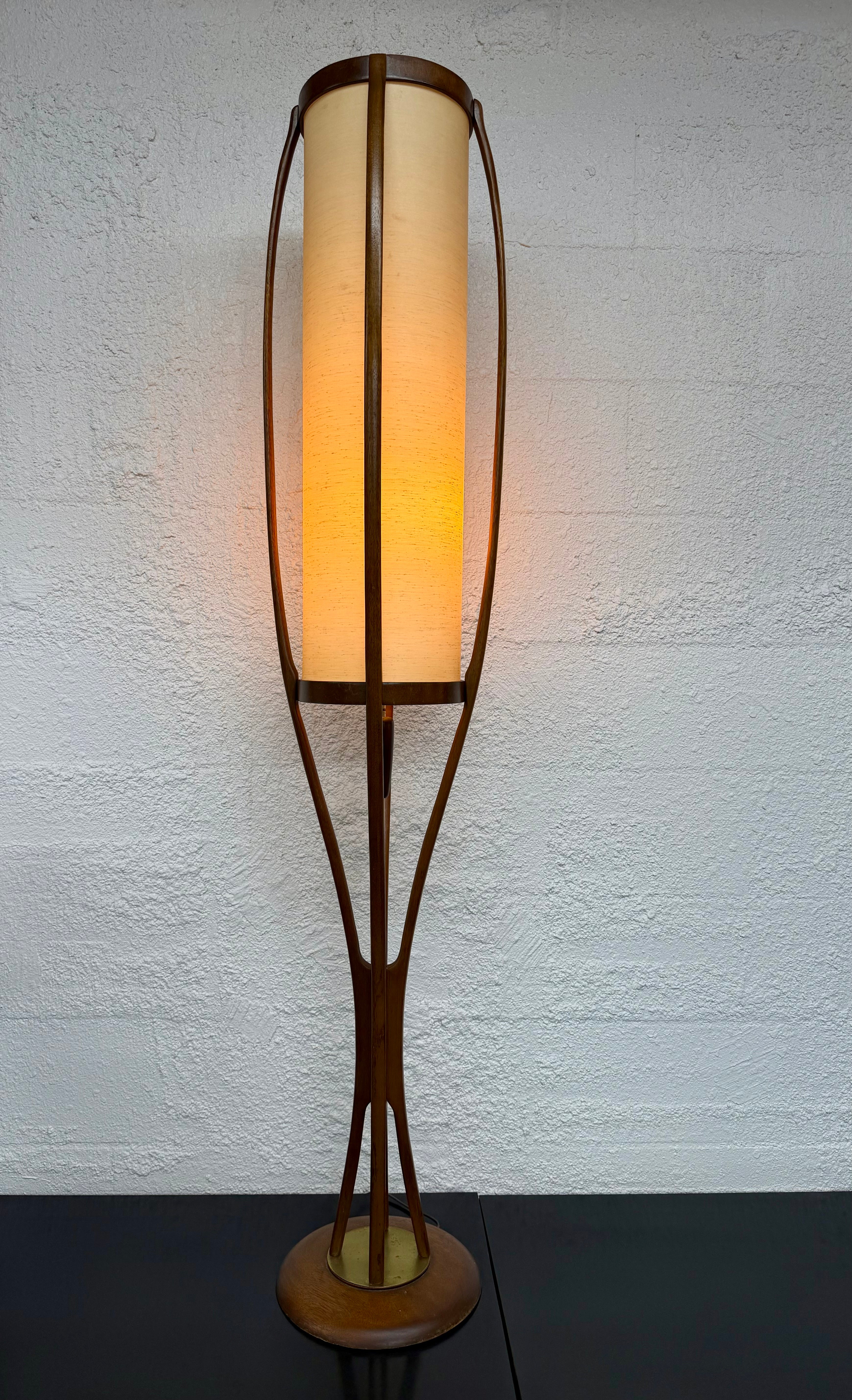 Mid Century Modern Modeline Sculptural Wood and Brass Floor Lamp by Arthur Jacobs