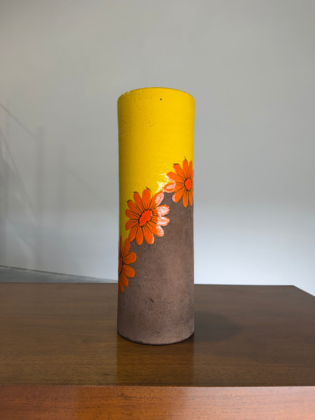 Mid Century Aldo Londi Bitossi Yellow and Orange Flowers Vase